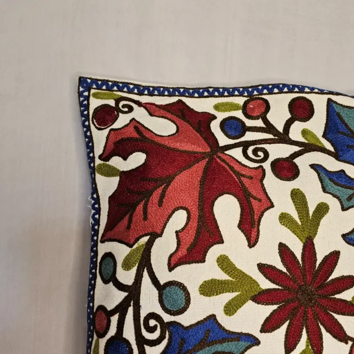 Set of 2 - Kashmiri Cotton Crewel Cushion with Crewel Embroidery | 16x16 - Image 2