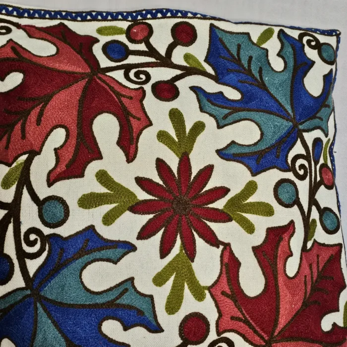 Set of 2 - Kashmiri Cotton Crewel Cushion with Crewel Embroidery | 16x16 - Image 3