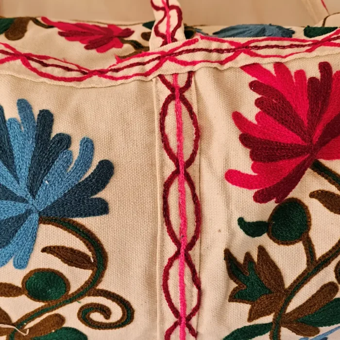 Kashmiri Dholki Handbag with Pink & Blue Crewel Embroidery - Image 4