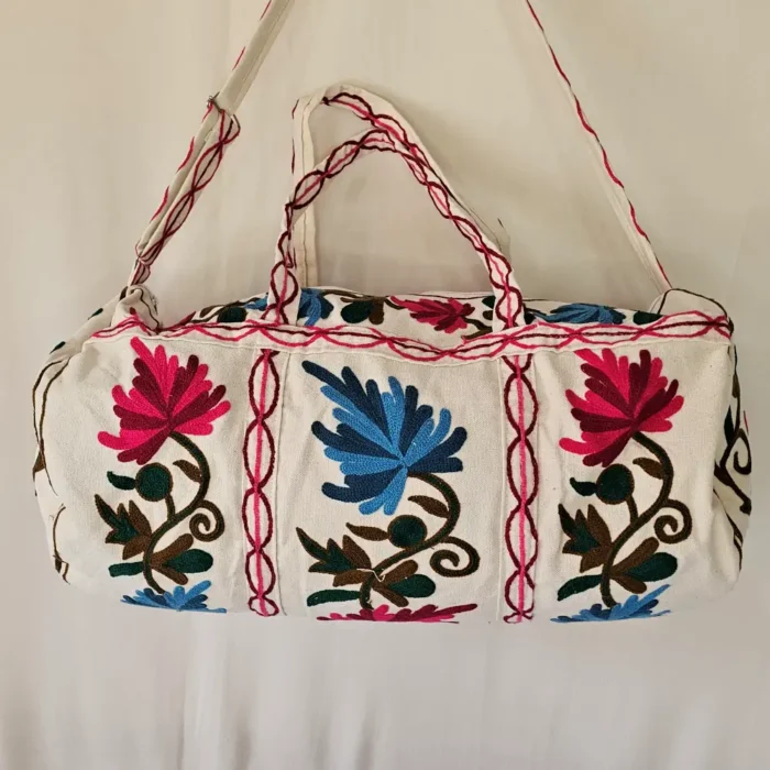 Kashmiri Dholki Handbag with Pink & Blue Crewel Embroidery - Image 2