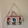 Kashmiri Dholki Handbag with Pink & Blue Crewel Embroidery