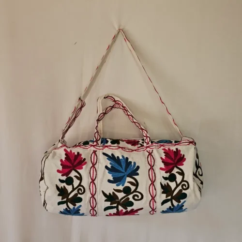 Kashmiri Dholki Handbag with Pink & Blue Crewel Embroidery