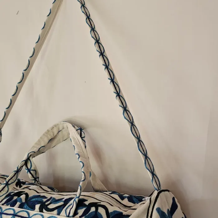 Kashmiri Crewel Dholki Bag with Blue Chinar Embroidery - Image 2