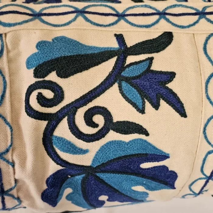 Kashmiri Crewel Dholki Bag with Blue Chinar Embroidery - Image 3