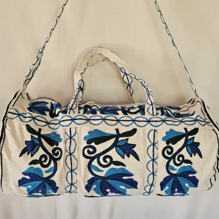 Kashmiri Crewel Dholki Bag with Blue Chinar Embroidery - Image 4