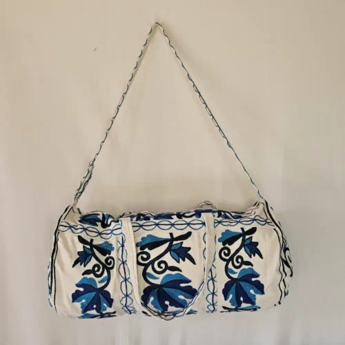 Kashmiri Crewel Dholki Bag with Blue Chinar Embroidery