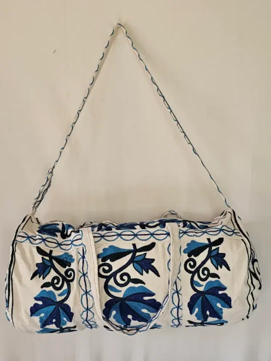 Kashmiri Crewel Dholki Bag with Blue Chinar Embroidery