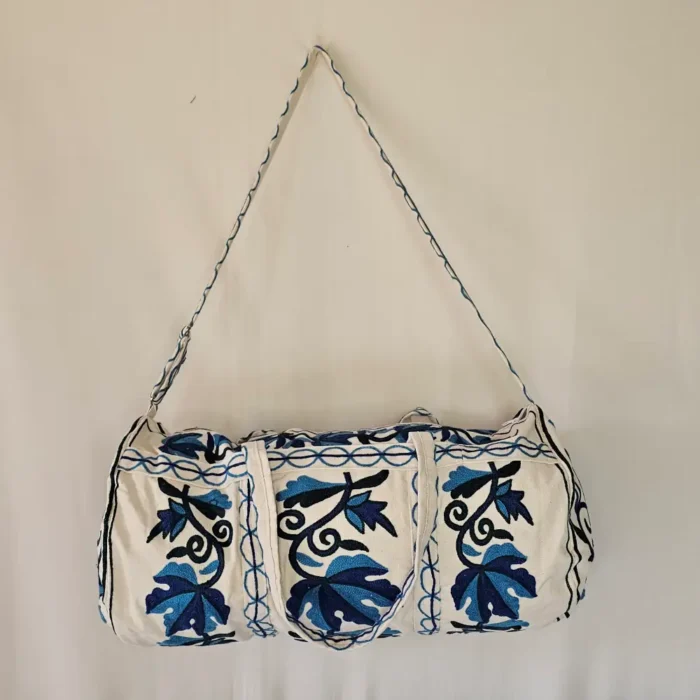Kashmiri Crewel Dholki Bag with Blue Chinar Embroidery