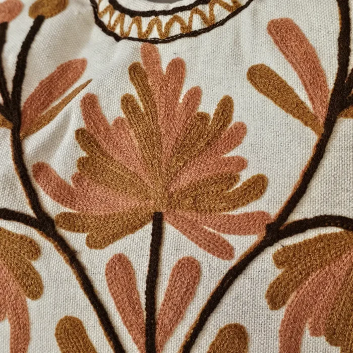 Kashmiri Crewel Embroidered Round Bag with Wooden Handle - Pahalgam Collection - Image 3