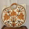 Kashmiri Crewel Embroidered Round Bag with Wooden Handle - Pahalgam Collection