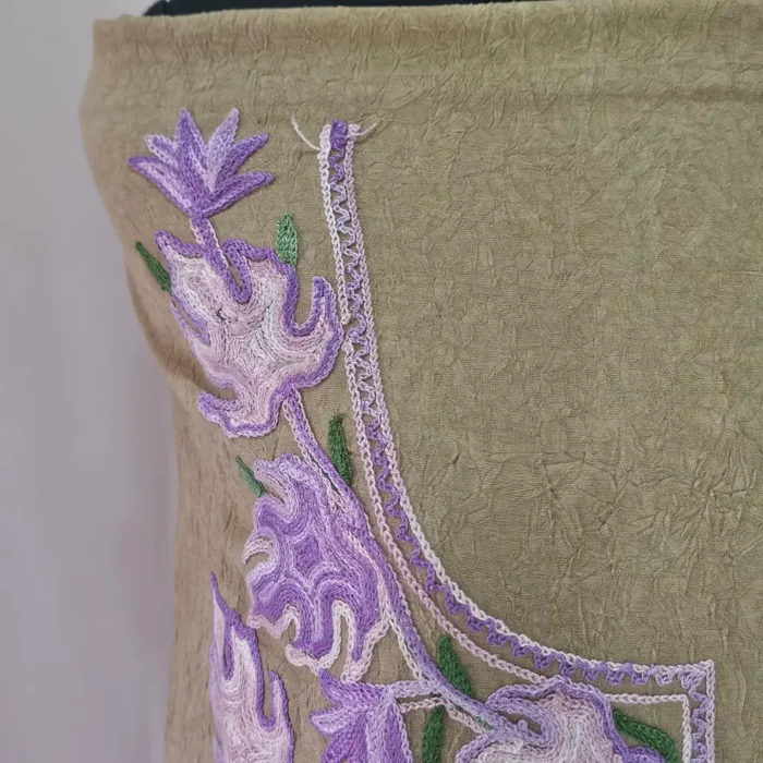 2PC Light Green Kashmiri Crush Cotton Unstitched Suit With All Over Chinari Aari work Design- Khayam - Image 3