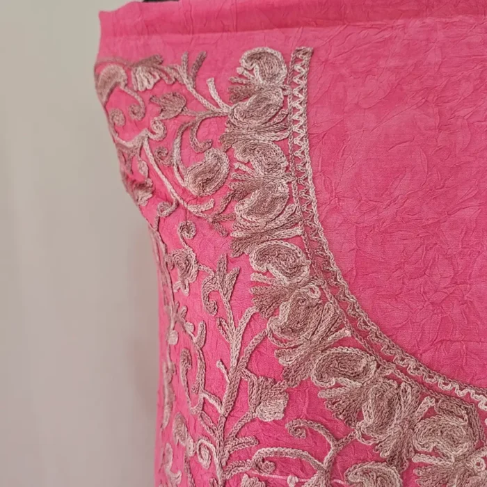 Kashmiri Pink Cotton 2PC Unstitched Suit Fabric With All over Jaal Badami Work - Khayam - Image 3
