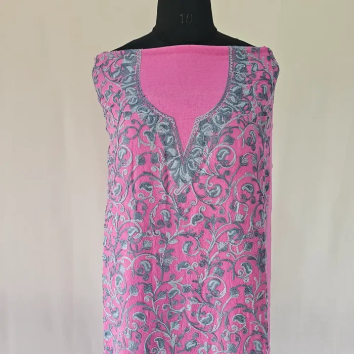 Pinkish Kashmiri Cotton 2PC Unstitched Suit Fabric With All over Jaal Badami Work - Khayam - Image 2