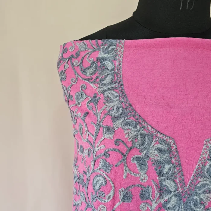 Pinkish Kashmiri Cotton 2PC Unstitched Suit Fabric With All over Jaal Badami Work - Khayam - Image 3