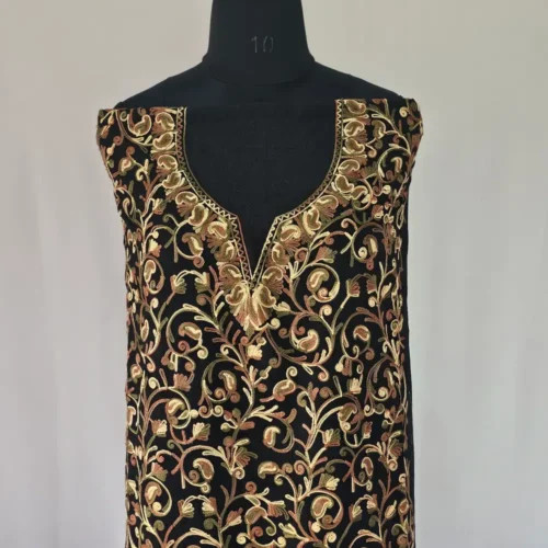 Kashmiri Cotton 2PC Unstitched Black Suit Fabric With All over Jaal Badami Work - Khayam