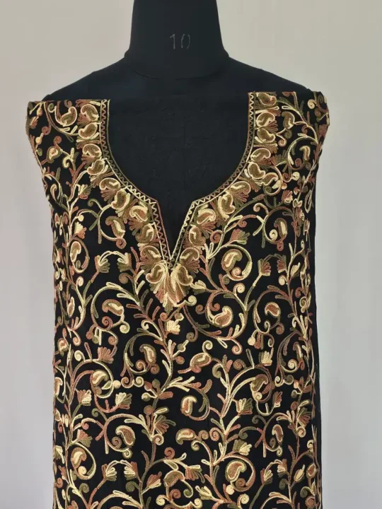 Kashmiri Cotton 2PC Unstitched Black Suit Fabric With All over Jaal Badami Work - Khayam