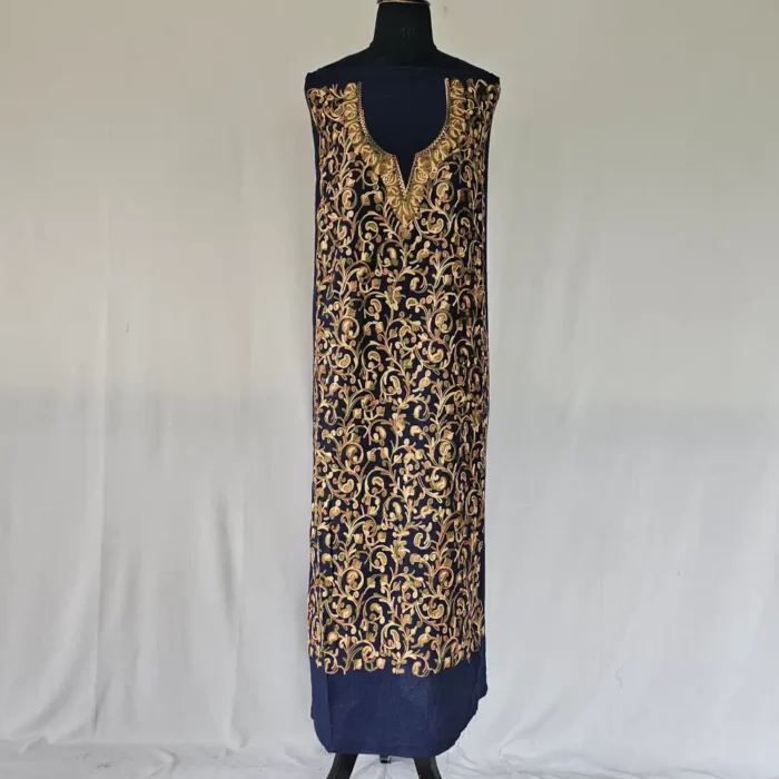 Dark Blue Kashmiri Cotton 2PC Unstitched Suit Fabric With All over Jaal Badami Work - Khayam