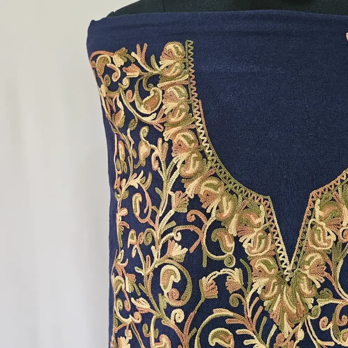 Dark Blue Kashmiri Cotton 2PC Unstitched Suit Fabric With All over Jaal Badami Work - Khayam - Image 3