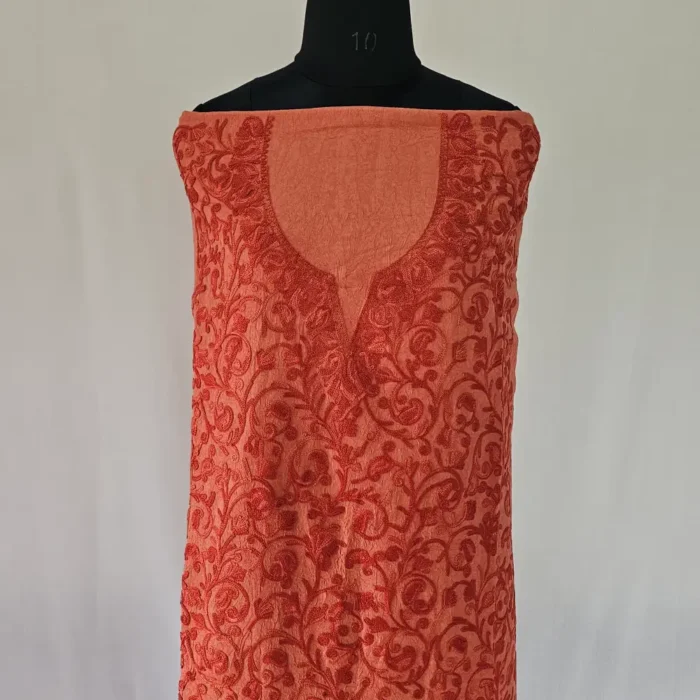 Dusty Pinkish Kashmiri Cotton 2PC Unstitched Suit Fabric With All over Jaal Badami Work – Khayam - Image 2