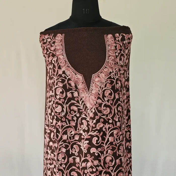 Brown Kashmiri Cotton 2PC Unstitched Suit Fabric With All over Jaal Badami Work – Khayam - Image 2
