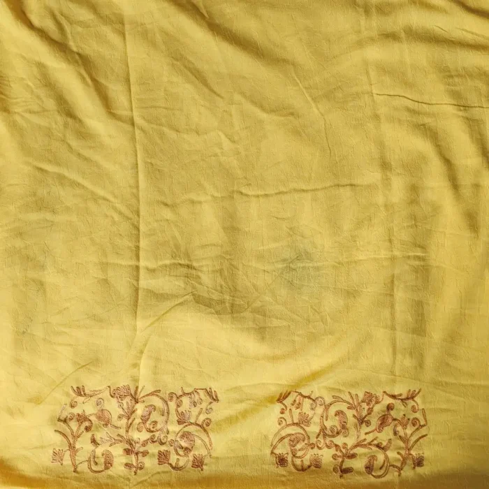 Kashmiri Cotton 2PC Unstitched Yellow Suit Fabric With All over Jaal Badami Work – Khayam - Image 4