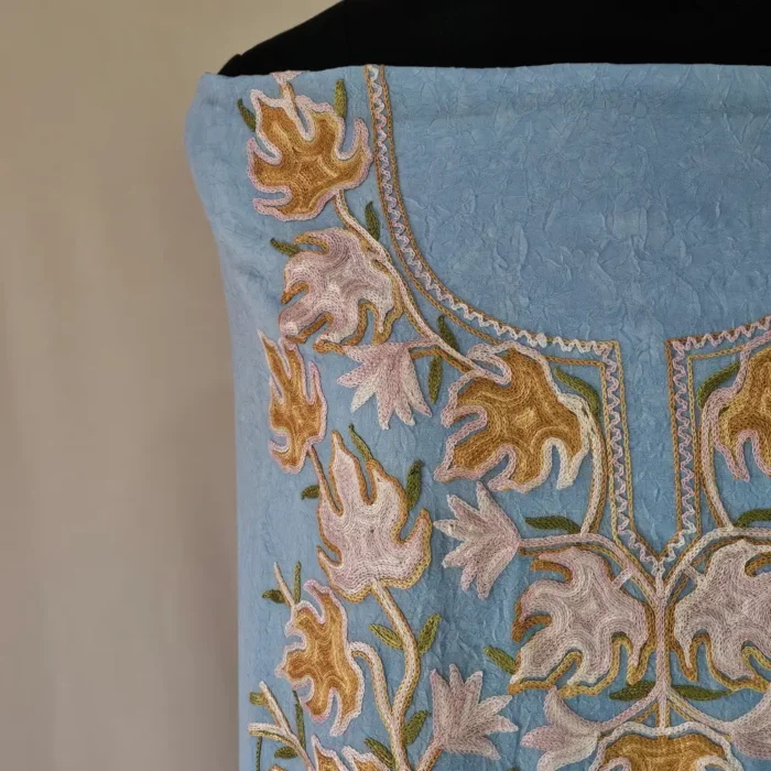 Blue 2PC Kashmiri Crush Cotton Unstitched Suit With All Over Chinari Aari work Design- Khayam - Image 3