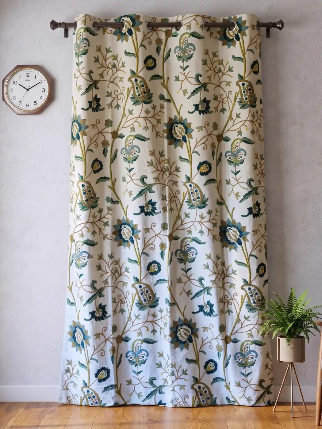 Kashmiri Curtain in Premium Cotton with All-Over Hand Crewelwork
