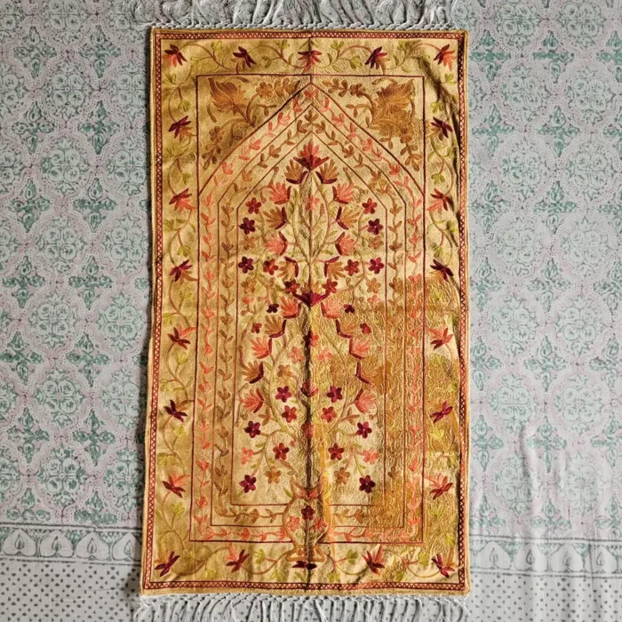 Mustard Color Kashmiri Aari Embroidered Prayer Mat - Image 2