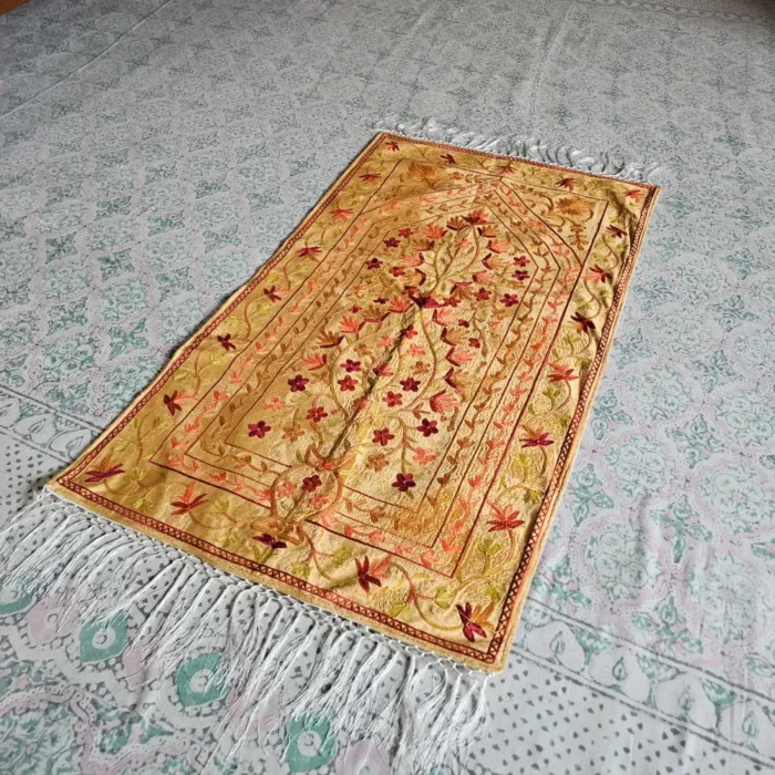 Mustard Color Kashmiri Aari Embroidered Prayer Mat