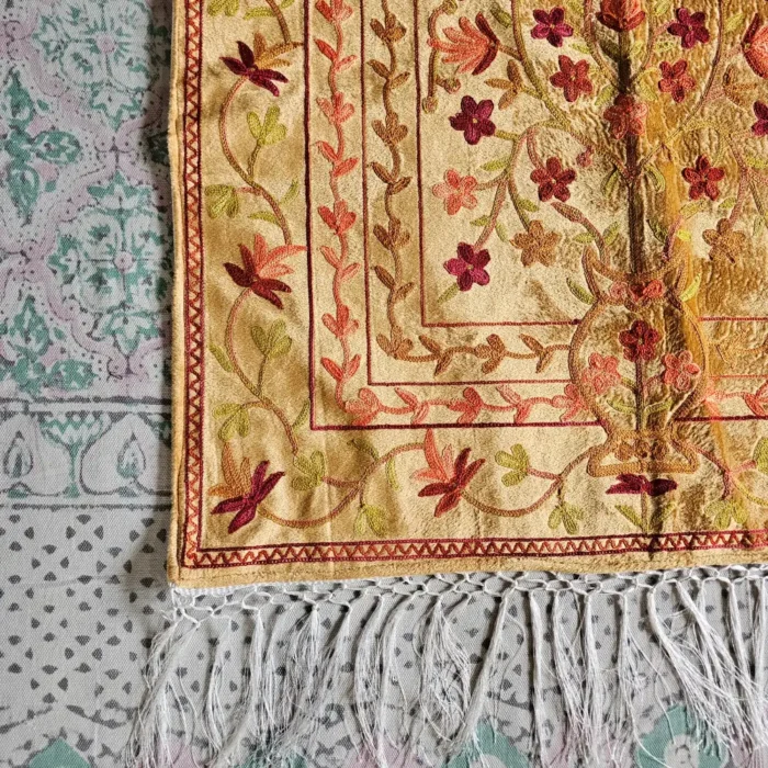 Mustard Color Kashmiri Aari Embroidered Prayer Mat - Image 3