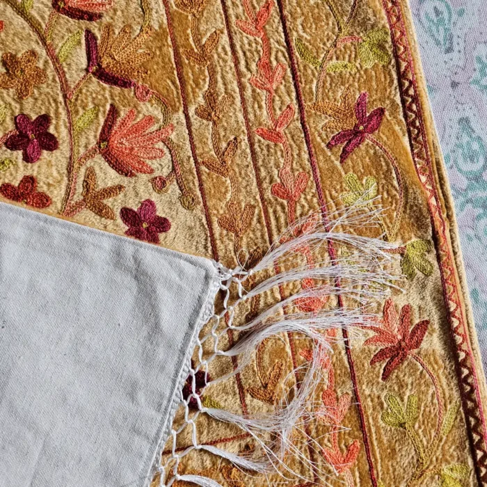Mustard Color Kashmiri Aari Embroidered Prayer Mat - Image 4