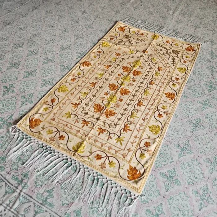Beige Kashmiri Aari Embroidered Prayer Mat