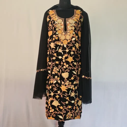 Black 3PC Ari Embroidered Georgette Kashmiri Suit Akh Rang - Dal Jheel