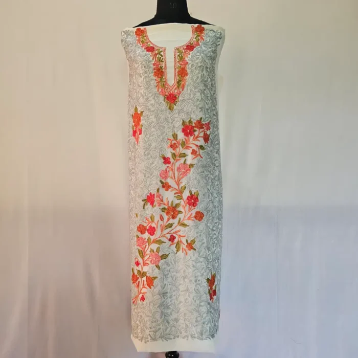 Creamy 3PC Ari Embroidered Georgette Kashmiri Suit Ze Rang - Dal Jheel - Image 2