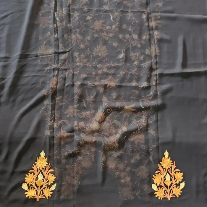 Black 3PC Ari Embroidered Georgette Kashmiri Suit Akh Rang - Dal Jheel - Image 5
