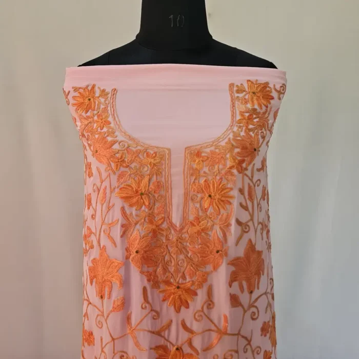 Baby Pink 3PC Ari Embroidered Georgette Kashmiri Suit Akh Rang - Dal Jheel - Image 4