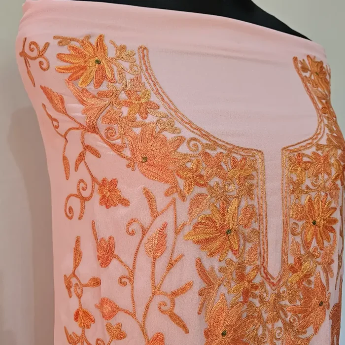Baby Pink 3PC Ari Embroidered Georgette Kashmiri Suit Akh Rang - Dal Jheel - Image 5