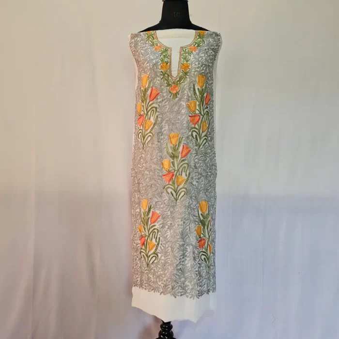 3PC Ari Embroidered Georgette Kashmiri Suit Ze Rang - Dal Jheel - Image 2