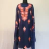 Dark Blue 3PC Ari Embroidered Georgette Kashmiri Suit Akh Rang - Dal Jheel