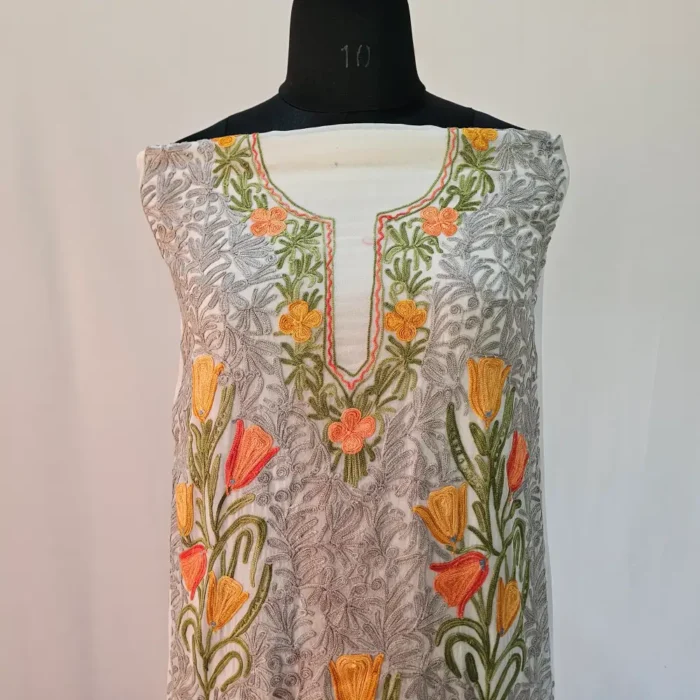 3PC Ari Embroidered Georgette Kashmiri Suit Ze Rang - Dal Jheel - Image 3