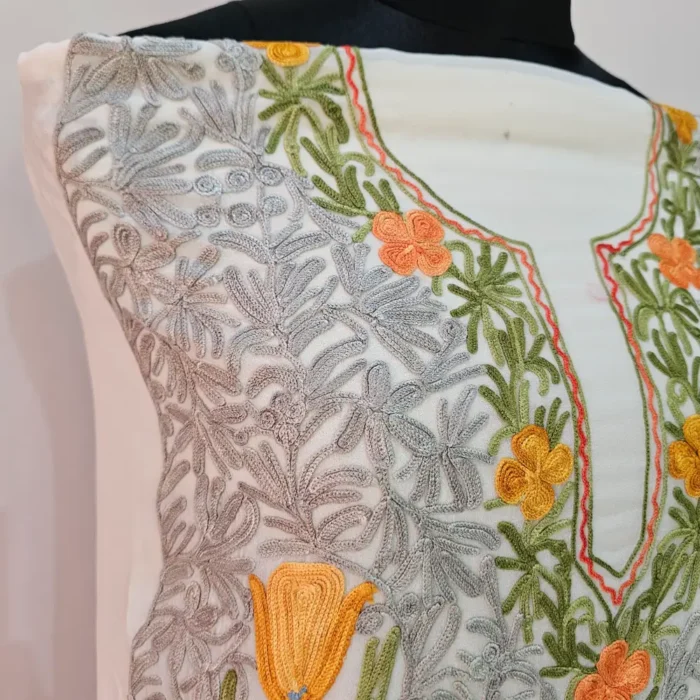 3PC Ari Embroidered Georgette Kashmiri Suit Ze Rang - Dal Jheel - Image 4
