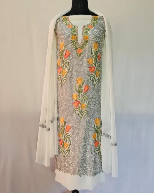 3PC Ari Embroidered Georgette Kashmiri Suit Ze Rang - Dal Jheel