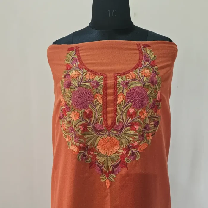 Rustic Orange 2PC Summer Cool Kashmiri Suit With Hand Aari embroidery - Zohra