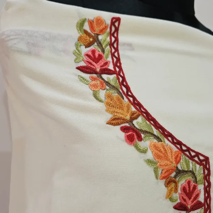 Whie Color 2PC Summer Cool Kashmiri Suit With Hand Aari embroidery - Zohra - Image 3
