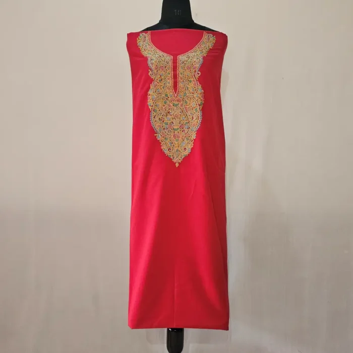 2PC Red Color Summer Cool Kashmiri Suit With Hand Ari embroidery - Zohra - Image 2