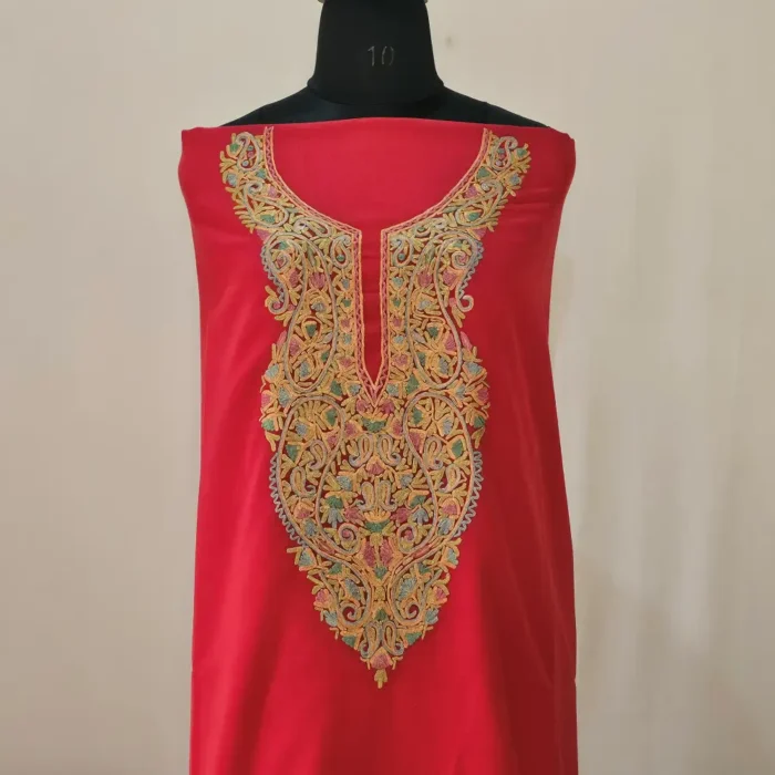 2PC Red Color Summer Cool Kashmiri Suit With Hand Ari embroidery - Zohra