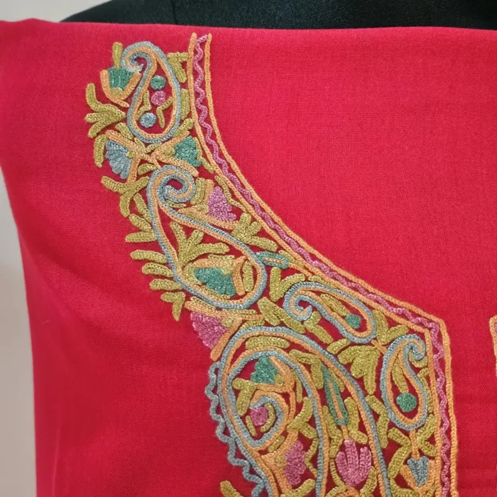 2PC Red Color Summer Cool Kashmiri Suit With Hand Ari embroidery - Zohra - Image 3