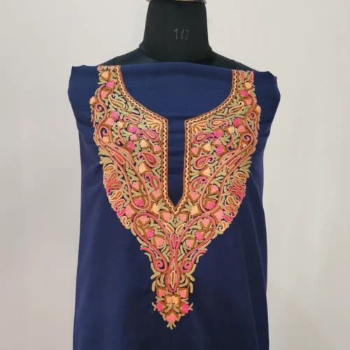 2PC Dark Blue Summer Cool Kashmiri Suit With Hand Aari embroidery - Zohra