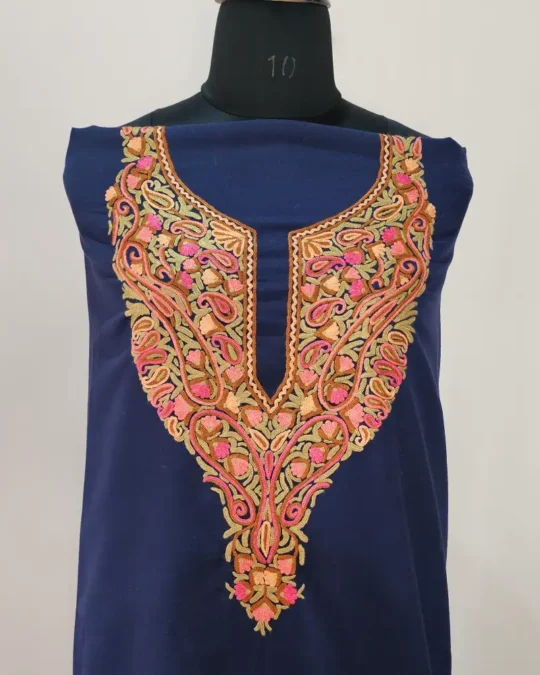 2PC Dark Blue Summer Cool Cotton Kashmiri Suit With Hand Aari embroidery - Zohra