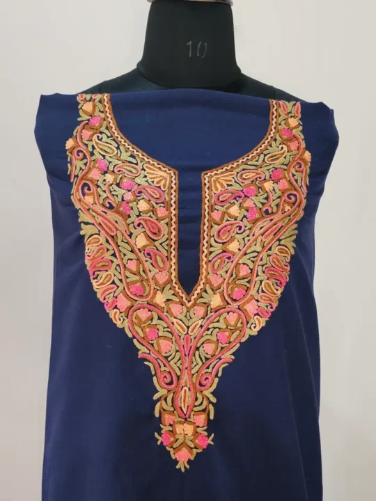 2PC Dark Blue Summer Cool Cotton Kashmiri Suit With Hand Aari embroidery - Zohra